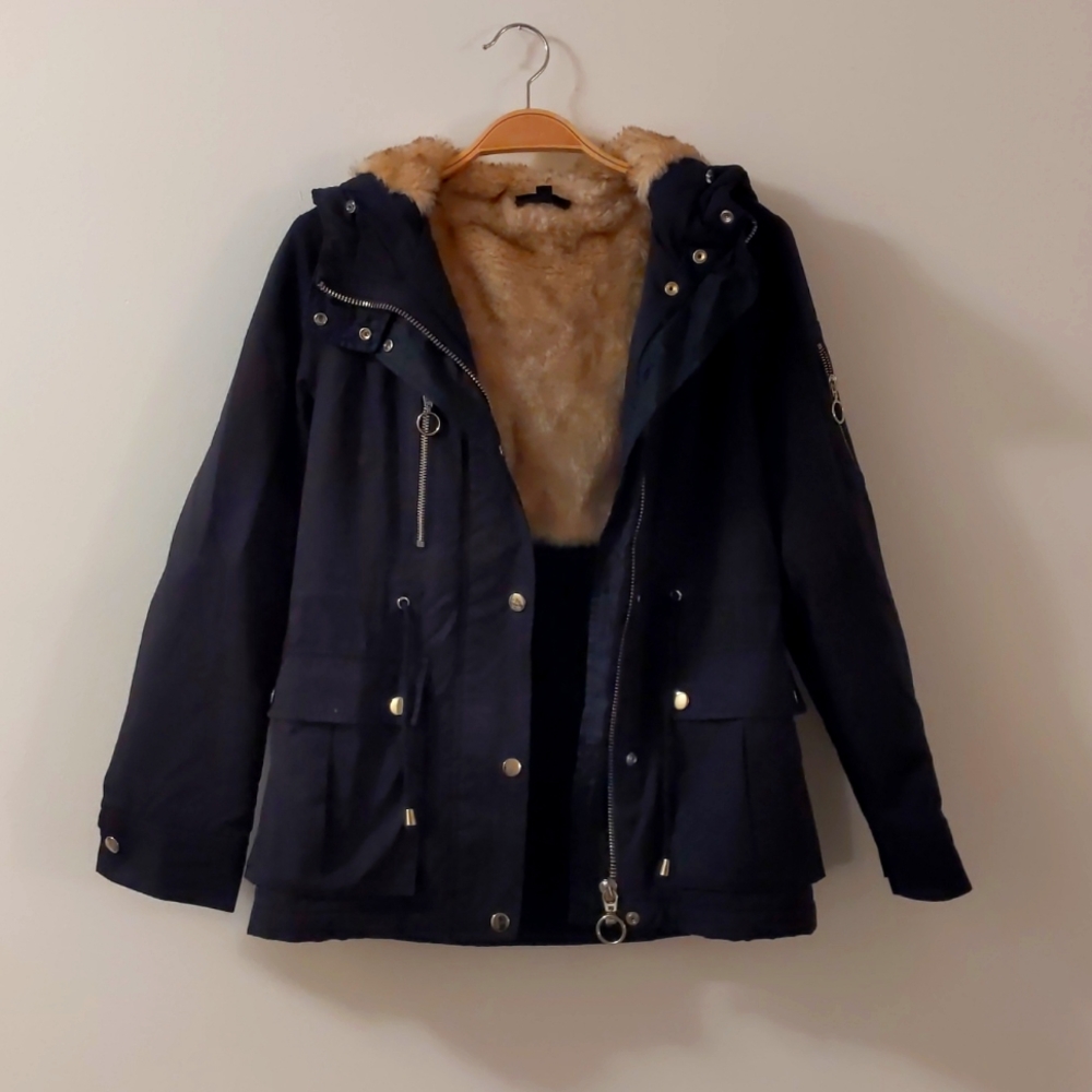 Topshop fur lined padded anorak jacket with hood